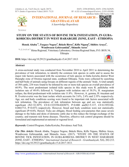 Study on the Status of Bovine Tick Infestation, in Guba- Koricha District in West Hararghe Zone, East - Ethiopia
