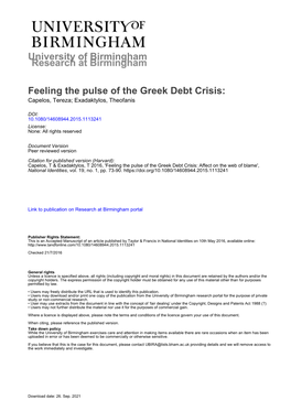 University of Birmingham Feeling the Pulse of the Greek Debt Crisis