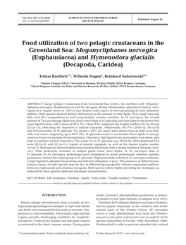 Food Utilization of Two Pelagic Crustaceans in the Greenland Sea: Meganyctiphanes Norvegica (Euphausiacea) and Hymenodora Glacialis (Decapoda, Caridea)