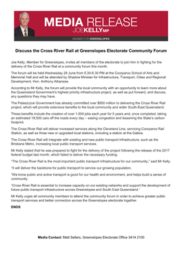 Discuss the Cross River Rail at Greenslopes Electorate Community Forum