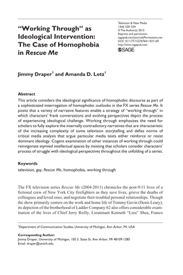 As Ideological Intervention: the Case of Homophobia in Rescue Me