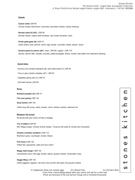 Stones Kitchen Menu