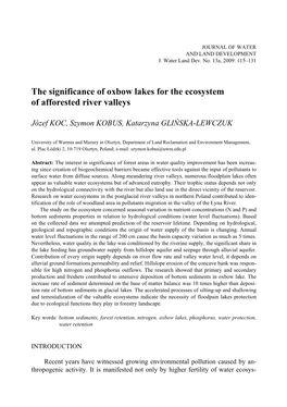 The Significance of Oxbow Lakes for the Ecosystem of Afforested River Valleys