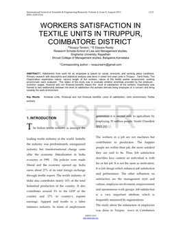 Workers Satisfaction in Textile Units in Tiruppur