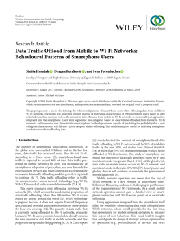 Data Traffic Offload from Mobile to Wi-Fi Networks: Behavioural Patterns of Smartphone Users