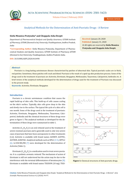 Analytical Methods for the Determination of Anti-Psoriatic Drugs - a Review