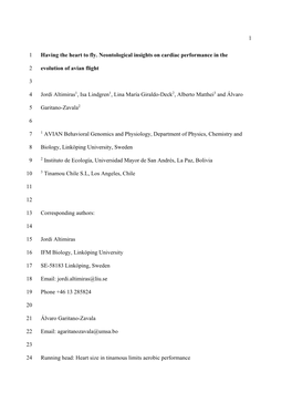 1 Having the Heart to Fly. Neontological Insights on Cardiac Performance in The
