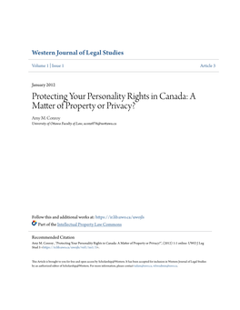 Protecting Your Personality Rights in Canada: a Matter of Property Or Privacy? Amy M