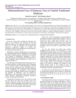 Ethnomedicinal Uses of Iridaceae Taxa in Turkish Traditional Medicine