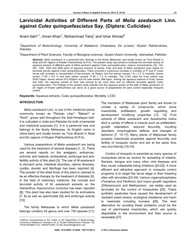 Larvicidal Activities of Different Parts of Melia Azedarach Linn. Against Culex Quinquefasciatus Say