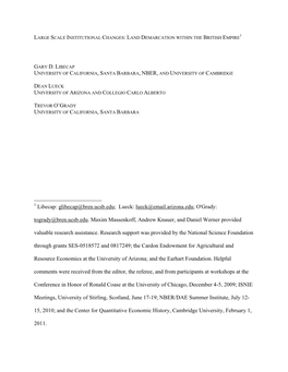 1 Libecap: Glibecap@Bren.Ucsb.Edu; Lueck: Lueck@Email.Arizona.Edu; O'grady: Togrady@Bren.Ucsb.Edu