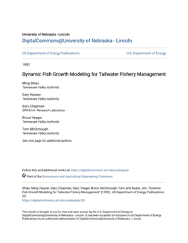 Dynamic Fish Growth Modeling for Tailwater Fishery Management