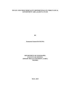 Infant and Child Mortality Differentials in Chikun Local Government Area, Kaduna State