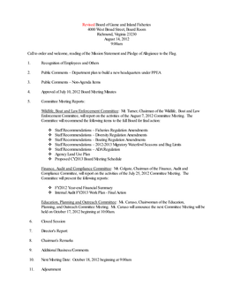 Board of Game and Inland Fisheries Meeting Agenda