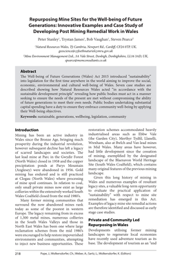 Repurposing Mine Sites for the Well-Being of Future Generations: Innovative Examples and Case Study of Developing Post Mining Re