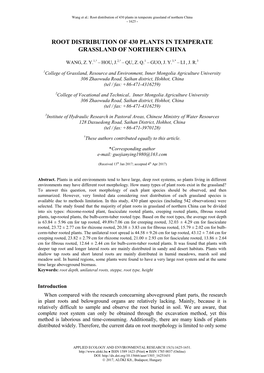 Root Distribution of 430 Plants in Temperate Grassland of Northern China - 1625