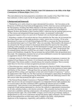 Thailand: Joint CSO Submission to the Office of the High Commissioner of Human Rights (March 2010)