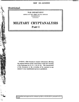 Military Cryptanalysis Part I