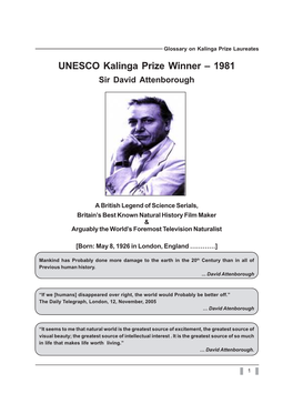 UNESCO Kalinga Prize Winner – 1981 Sir David Attenborough
