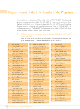 Progress Report of the Title Transfer of the Properties