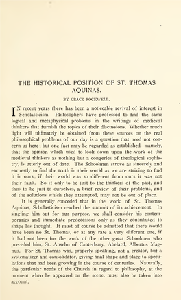 The Historical Position of St. Thomas Aquinas. by Grace Rockwell