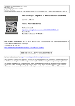 The Routledge Companion to Native American Literature Alaska Native