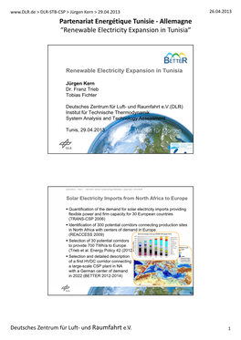 Allemagne “Renewable Electricity Expansion in Tunisia“