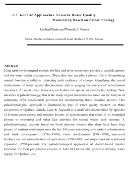 2-3. Generic Approaches Towards Water Quality Monitoring Based on Paleolimnology