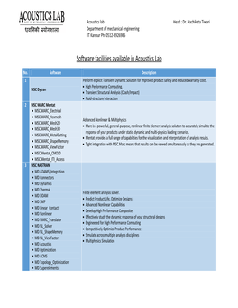 Software Facilities Available in Acoustics Lab