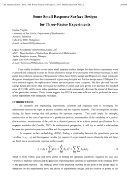 Some Response Surface Designs for Three-Factor Experiments