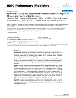 Post Tracheostomy and Post Intubation Tracheal Stenosis: Report of 31