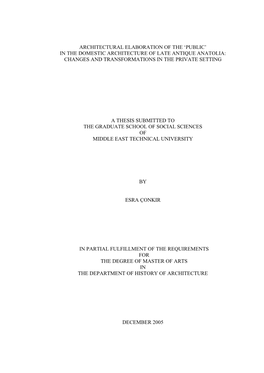 In the Domestic Architecture of Late Antique Anatolia: Changes and Transformations in the Private Setting