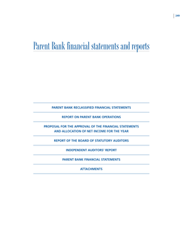 Parent Bank Financial Statements and Reports