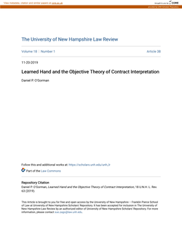 Learned Hand and the Objective Theory of Contract Interpretation