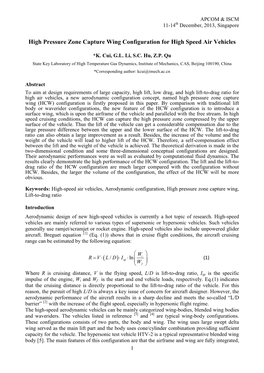 High Pressure Zone Capture Wing Configuration for High Speed Air Vehicles