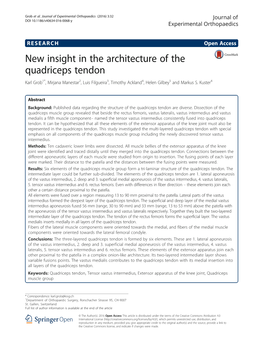 New Insight in the Architecture of the Quadriceps Tendon Karl Grob1*, Mirjana Manestar2, Luis Filgueira3, Timothy Ackland4, Helen Gilbey5 and Markus S