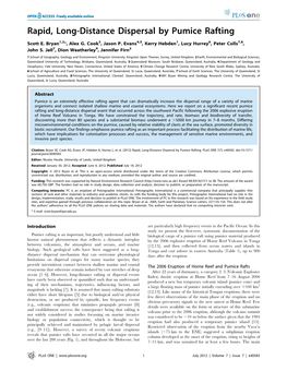 Rapid, Long-Distance Dispersal by Pumice Rafting