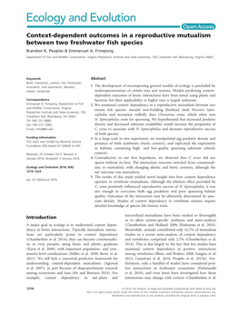 Dependent Outcomes in a Reproductive Mutualism Between Two Freshwater ﬁsh Species Brandon K