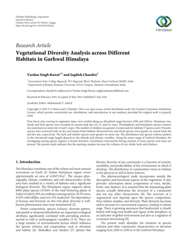 Vegetational Diversity Analysis Across Different Habitats in Garhwal Himalaya