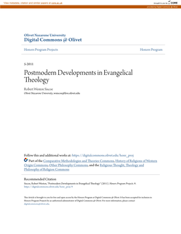 Postmodern Developments in Evangelical Theology Robert Weston Siscoe Olivet Nazarene University, Wsiscoe@Live.Olivet.Edu