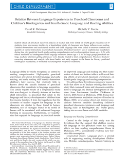 Relation Between Language Experiences in Preschool Classrooms and Children’S Kindergarten and Fourth-Grade Language and Reading Abilities