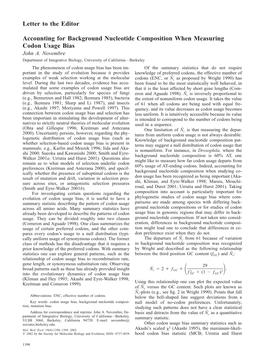 Letter to the Editor Accounting for Background Nucleotide