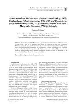 Fossil Records of Rhinoceroses (Rhinocerotoidea Gray, 1821