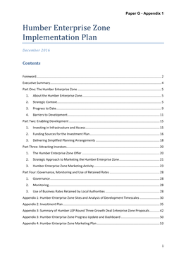 Humber Enterprise Zone Implementation Plan