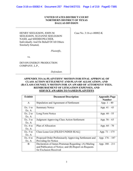 Appendix to Plaintiffs' Motion for Final Approval of Settlement, Plan of Allocation, and Attorneys' Fees