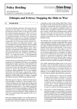 Ethiopia and Eritrea: Stopping the Slide to War