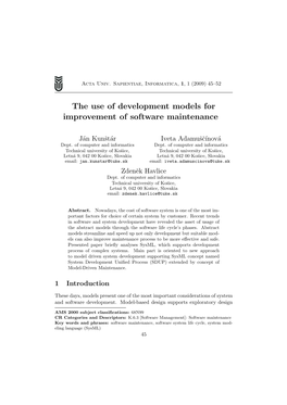 The Use of Development Models for Improvement of Software Maintenance