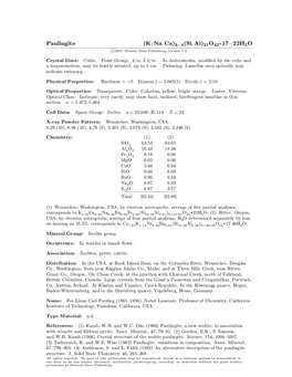 Paulingite (K; Na; Ca)3 4(Si; Al)21O42 ² 17 22H2O ¡ ¡ C 2001 Mineral Data Publishing, Version 1.2 ° Crystal Data: Cubic