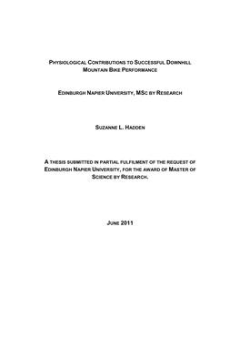 Physiological Contributions to Successful Downhill Mountain Bike Performance