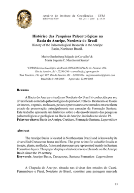 Histórico Das Pesquisas Paleontológicas Na Bacia Do Araripe, Nordeste Do Brasil History of the Paleontological Research in the Araripe Basin, Northeast Brazil